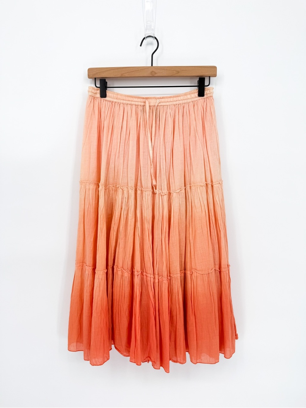 Vintage Jane Ashley Peach Coral Ombre Tiered Midi Skirt Medium - Picture 1 of 6